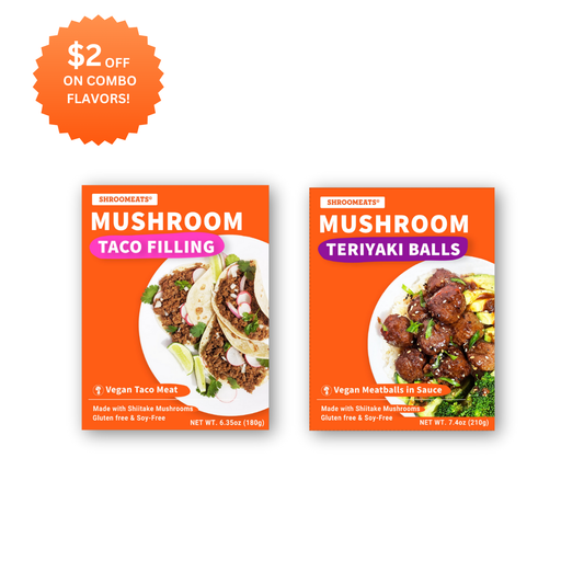 Shroomeats® Flavors Teriyaki Balls & Taco Filling Combo-Pack : Vegan Mushroom Meat Allergen-Friendly Superfoods