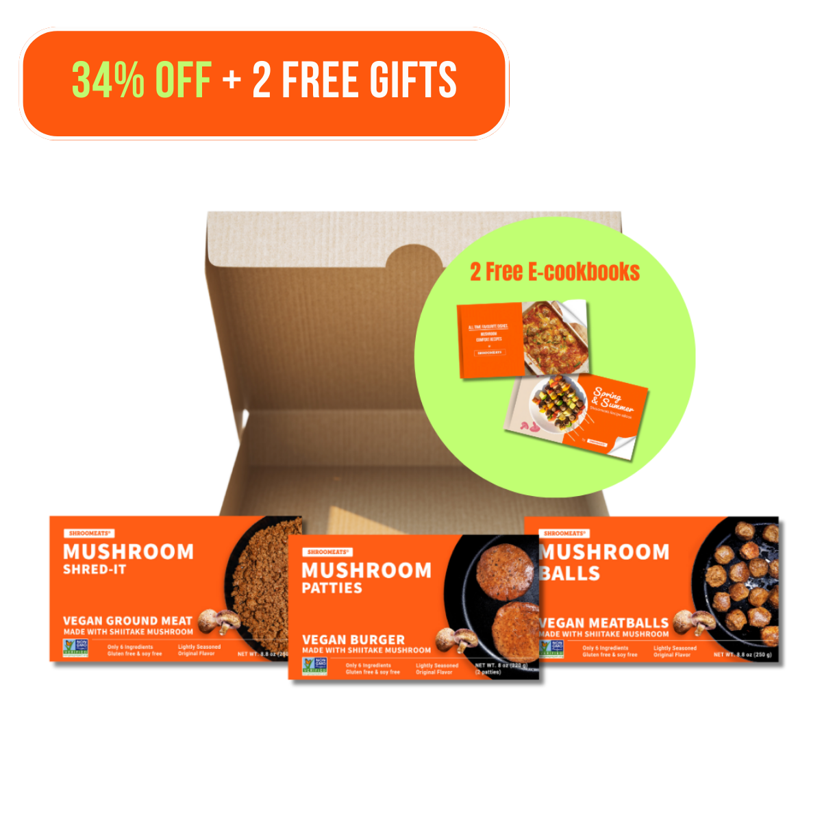 Shroomeats® Starter Kit : Vegan Mushroom Meat Variety Pack + 2 Free eCookbooks + FREE Shipping